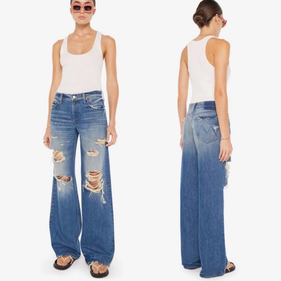 MOTHER Denim - Mother The Down Low Spinner Heel Ripped Low Rise Wide Leg Jeans BDE 29 NWT